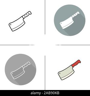 Butcher's knife icon. Flat design, linear and color styles. Cleaver. Chopper. Isolated vector illustrations Stock Vector