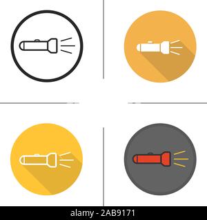 Flashlight icon. Flat design, linear and color styles. Torch light on symbol. Isolated vector illustrations Stock Vector