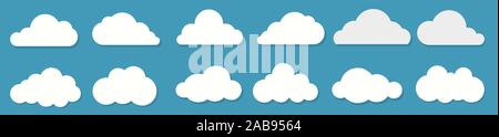White flat clouds set on the blue background. Vector Stock Vector