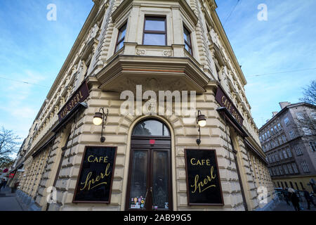 VIENNA, AUSTRIA - NOVEMBER 6, 2019: Entrance to the Cafe Sperl, a typical baroque entrance of a Wiener Kaffeehaus, Viennese Coffee House, an icon of t Stock Photo