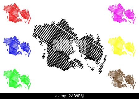 Region of Southern Denmark (Kingdom of Denmark) map vector illustration, scribble sketch Syddanmark map Stock Vector