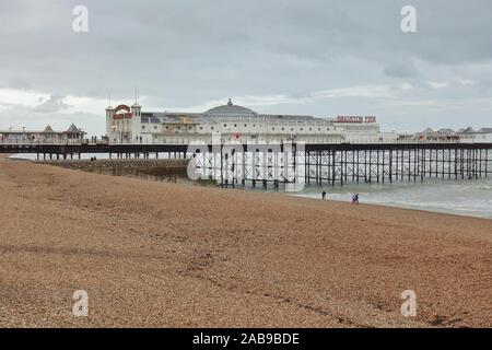 BRIGHTON, UNITED KINGDOM -28 SEP 2019- View of the landmark Brighton Palace Pier on the Channel Sea in Brighton, England. Stock Photo