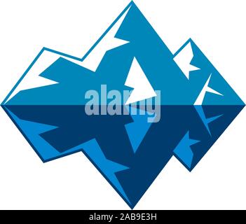 vector symbol of arctic winter ice mountain. icon of blue and white iceberg in ocean. abstract design of deep freeze sign. antarctic ice berg in water Stock Vector