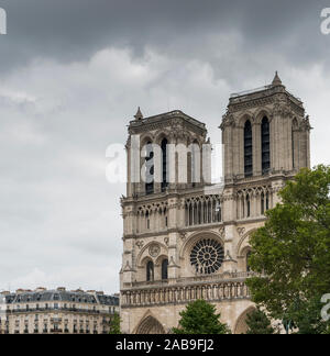 The twin towers of Notre Dame against a moody sky, Paris, France. Stock Photo