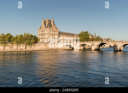 Exterior of the Musée du Louvre from across the river Seine, Paris, France Stock Photo