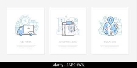 Goods shipping - line design style icons set Stock Vector