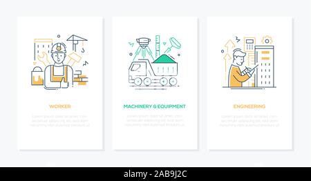 Construction industry - line design style banners set Stock Vector