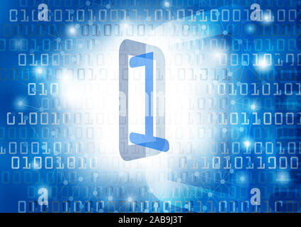 Digital numbers and dot connection communication network, Technology abstract background, Quantum computing concept. Stock Photo