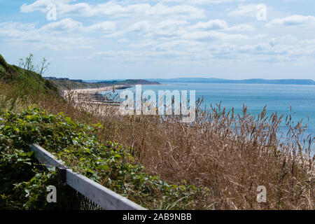Looking Out to Sea towards Southbourne and Hengistbury Head from the cliff top at Boscombe Bay, Dorset, England. Stock Photo