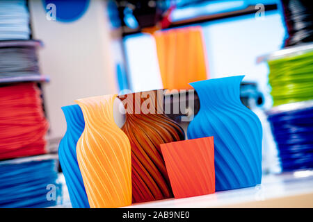 3D Printer Plastic filament for 3D printer and printed products in the interior of the design office Stock Photo
