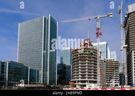 Construction work around Canary Wharf, Financial district, London, UK.  Canary Wharf business district is constructed on part of the old London docks Stock Photo