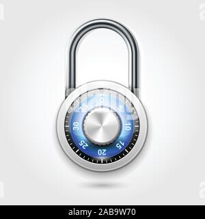 School lockers combination padlock - round lock icon with code Stock Vector