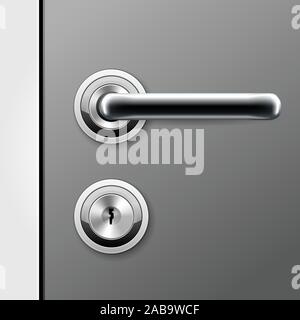 Modern door handle and keyhole for flat key - doorknob on locked door Stock Vector