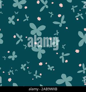 teal butterflies seamless vector pattern Stock Vector