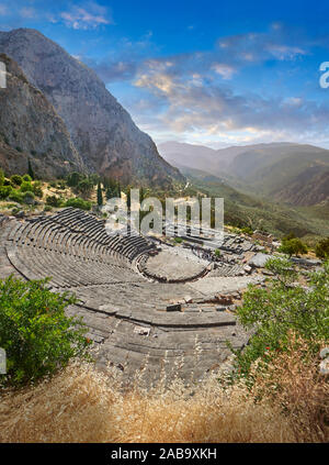Ancient Greek Theatre of Delphi, Delphi Archaeological site, Delphi, Greece Stock Photo