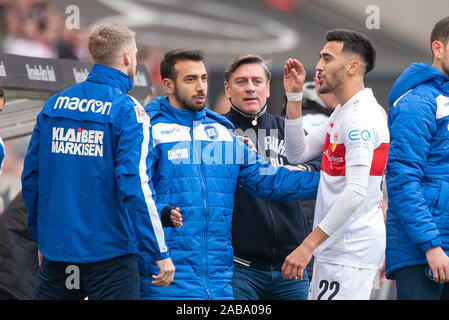 Stuttgart, Germany. 24th Nov 2019.Stuttgart, Germany. 24th Nov 2019. Marc Lorenz (Karlsruher SC), Sportdirektor Oliver Kreuzer (Karlsruher SC) and Nicolas Gonzalez (VfB Stuttgart) at the Football, 2. Bundesliga 2019/2020 - VfB Stuttgart v Karlsruher SC at the Mercedes-Benz Arena on November 24, 2019 in Stuttgart, GERMANY. Credit: Cal Sport Media/Alamy Live News Credit: Cal Sport Media/Alamy Live News Stock Photo