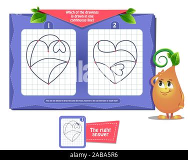 Visual educational game for children and adults. Game for brain development and iq. Task game- which of the drawings is drawn in one continuous line. Stock Vector