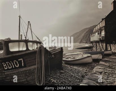 Clovelly village & fishing harbour, North Devon, England, UK Stock Photo