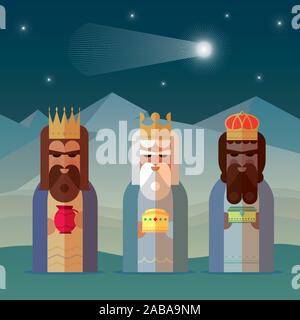 The three Magic Kings of Orient cartoons. Vector illustration. Stock Vector