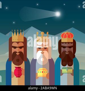 The three Magic Kings of Orient cartoons. Vector illustration. Stock Vector