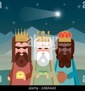 The three Magic Kings of Orient cartoons. Vector illustration. Stock Vector