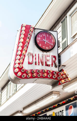 An old time 'Diner' sign on the boardwalk in Ocean City, Maryland, USA. Stock Photo