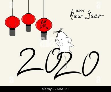 The image of the rat for the New Year, greeting card on light background. EPS10 vector illustration. Chinese translation: Zodiac rat. Stock Vector