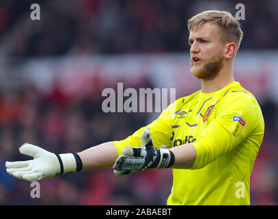 Hull City goalkeeper George Long during the Sky Bet Championship match at Riverside Stadium, Middlesbrough. Stock Photo