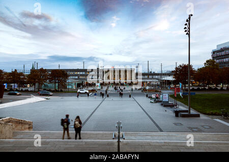 Station forecourt at Dortmund Central Station in the morning Stock Photo