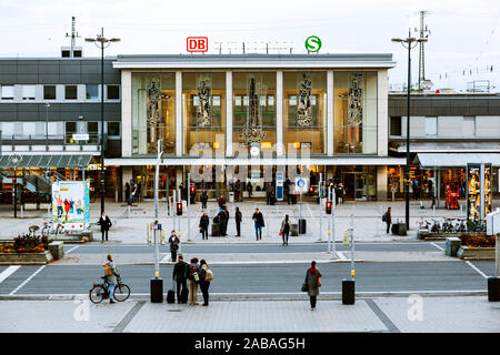 Station forecourt at Dortmund Central Station in the morning Stock Photo