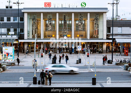 Station forecourt at Dortmund Central Station in the morning Stock Photo