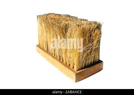 Wooden broom brush with light bristles, isolated on a white background ...
