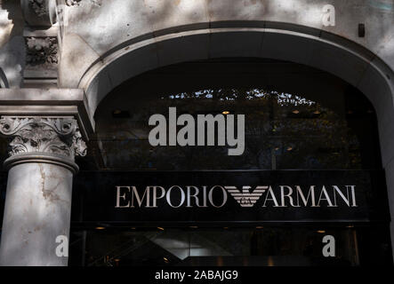 Haarzelf gemak doos The logo of the Italian fashion brand, Emporio Armani seen at the Passeig  de Gràcia store.A boulevard of just over a kilometre, the Passeig de Gràcia  store brings together the most important commercial brands in the world of  fashion and luxury accessories ...