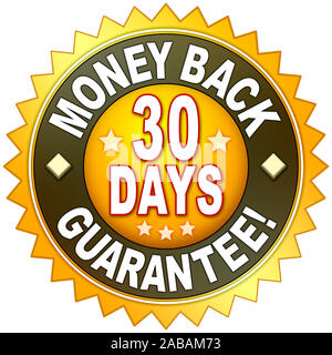 Ein Aufkleber mit der Aufschrift: 'Money Back Guarantee: 30 Days' Stock Photo