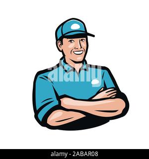 Happy man in a cap. Cartoon vector illustration Stock Vector