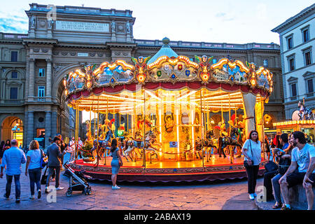 carousel on piazza della repubblica in florence, tuscany, italy. Stock Photo