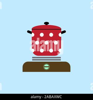 pan red on the stove icon Stock Vector