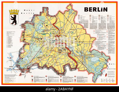 Berlin Wall Vintage 1960s Berlin Cold War Propaganda Map Illustration Showing The Berlin Wall As A Bricked Up Barrier And Barbed Wire Surrounding West Berlin Airports Government Buildings Factories And Other Sites Are Shown In The West But None In The East Detailed Explanations Of Transportation Borders And Border Crossing Are Provided In German English French And Spanish But Not In Russian The Map Was Published By The Press And Information Office Of The State Of Berlin In 1963 Germany 2abaynf 