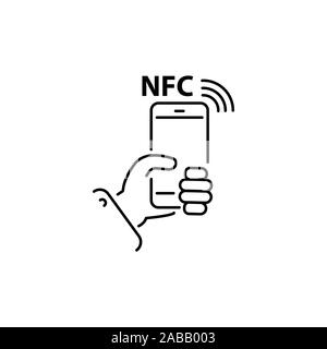 NFC bracelet connected to smartphone linear icon. Thin line illustration.  NFC phone synchronized with smartwatch. RFID wristband. Contour symbol.  Vect Stock Vector Image & Art - Alamy