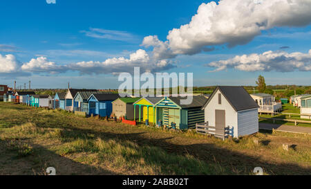 Heacham, Norfolk, England, UK - April 25, 2019: Beach Huts near the North Beach Stock Photo