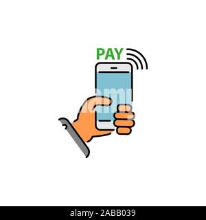 Payment with smartphone color vector icon, online mobile payment sign, symbol Stock Vector