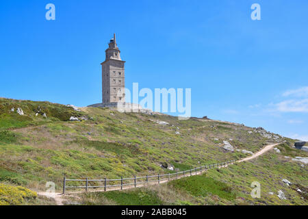 Hercules tower, A corunna. Torre de hercules, La Coruña, Galicia, Spain.Tower of Hercules, is the oldest Roman lighthouse working.The Tower of Hercule Stock Photo