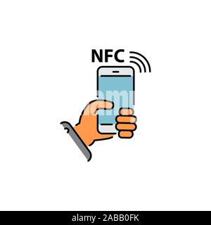 NFC mobile phone, NFC payment with mobile phone smartphone color vector icon, sign, symbol Stock Vector