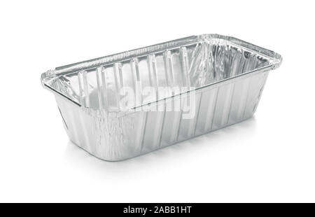 Empty disposable aluminium foil baking dish isolated on white Stock Photo