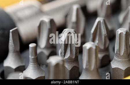 Close up  of screwdriver metal bits set Stock Photo