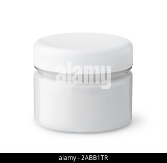 Glass jar of cosmetic cream isolated on white Stock Photo