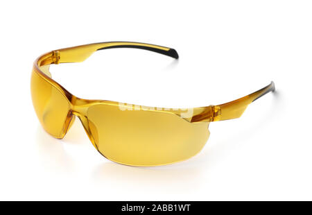 Yellow polarized bicycle sunglasses isolated on white Stock Photo