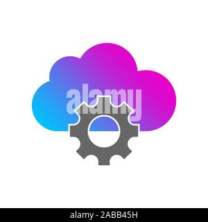 Cloud storage settings flat icon. Web hosting preferences. Cloud computing with cogwheel contour symbol. Vector isolated drawing. EPS 10 Stock Vector