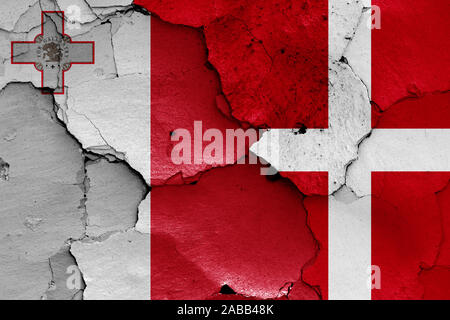 Flags of Malta and Denmark painted on cracked wall Stock Photo - Alamy