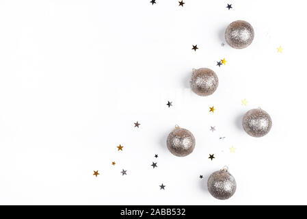 Festive white background with Christmas decorations. Stock Photo